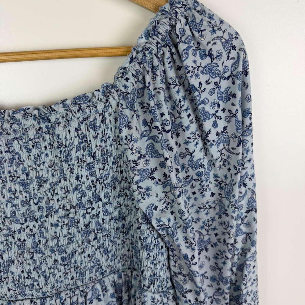 Old Navy Blue Ditsy Floral Paisley Tie Neck Swing Dress Small Boho Milkmaid - Picture 3 of 10